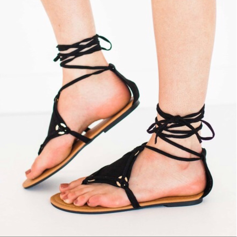 Boho Gladiator Lace Up Ankle Sandals - Picture 2 of 5